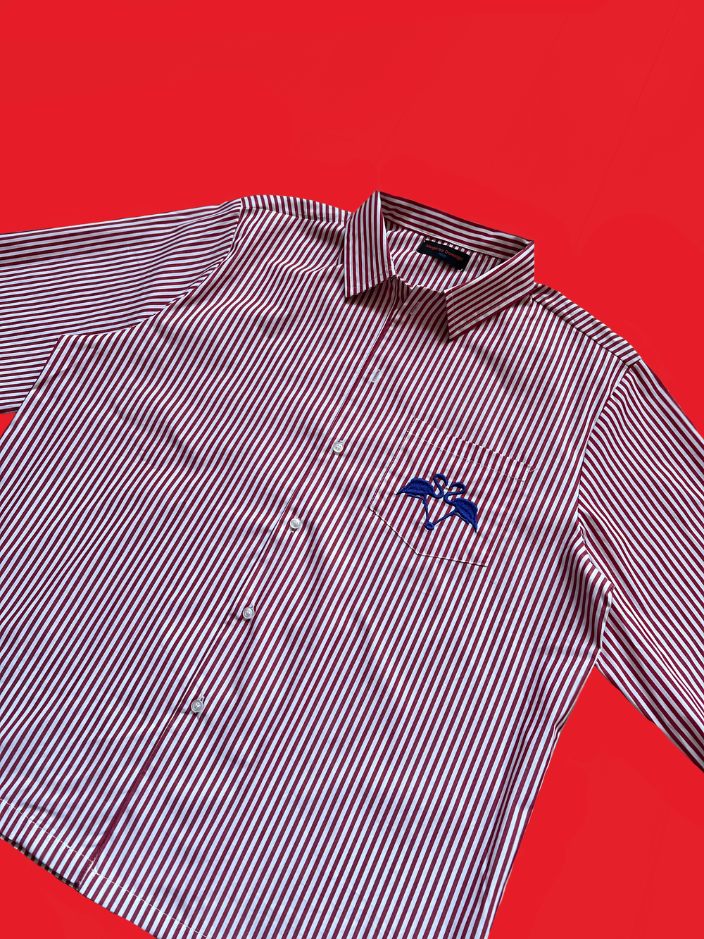 striped long sleeve button down. - red — mingo by domingo.